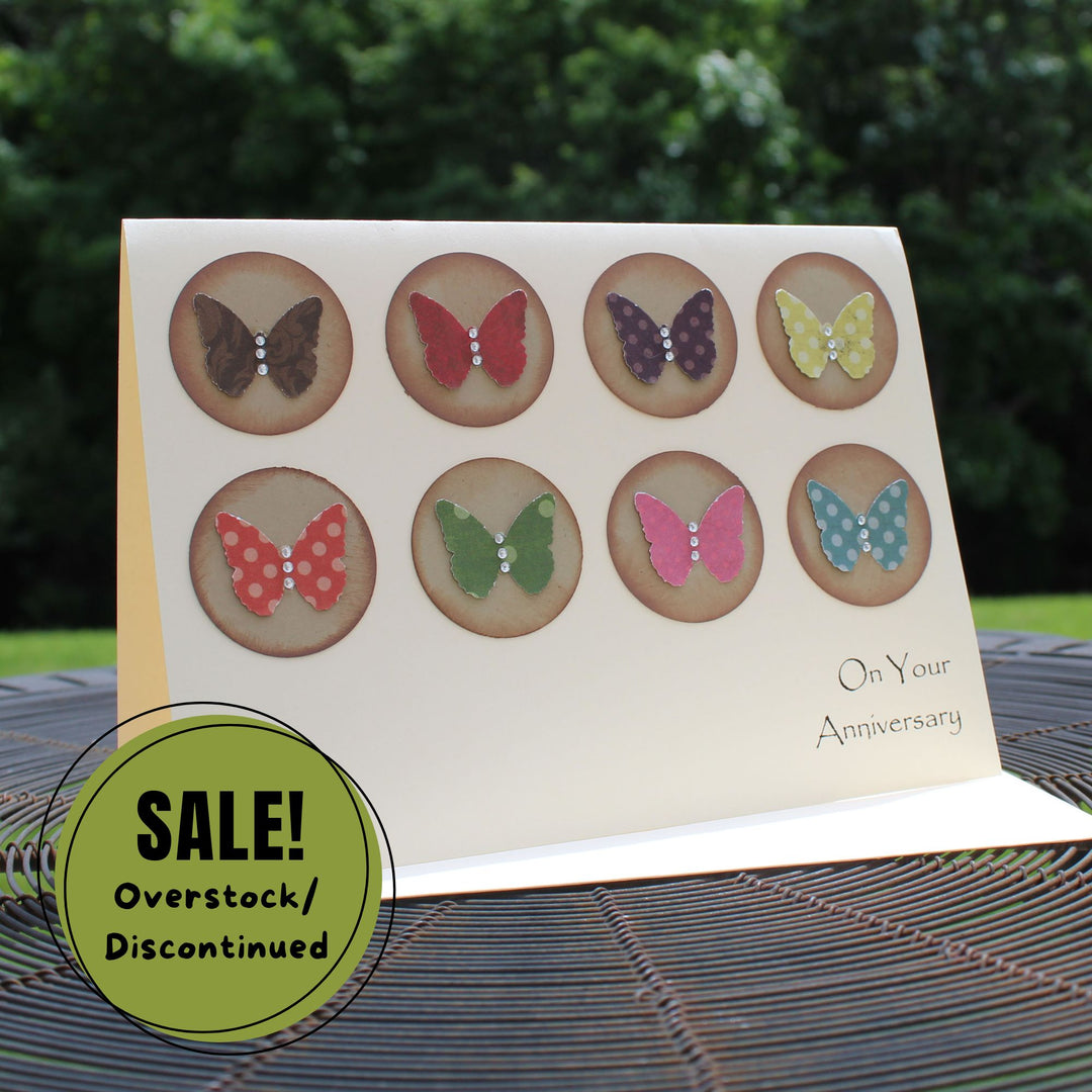 Handmade Wedding Anniversary Greeting Card with kraft Circles and Colorful Butterflies Gem - Embellish by Jackie - Handmade Greeting Cards