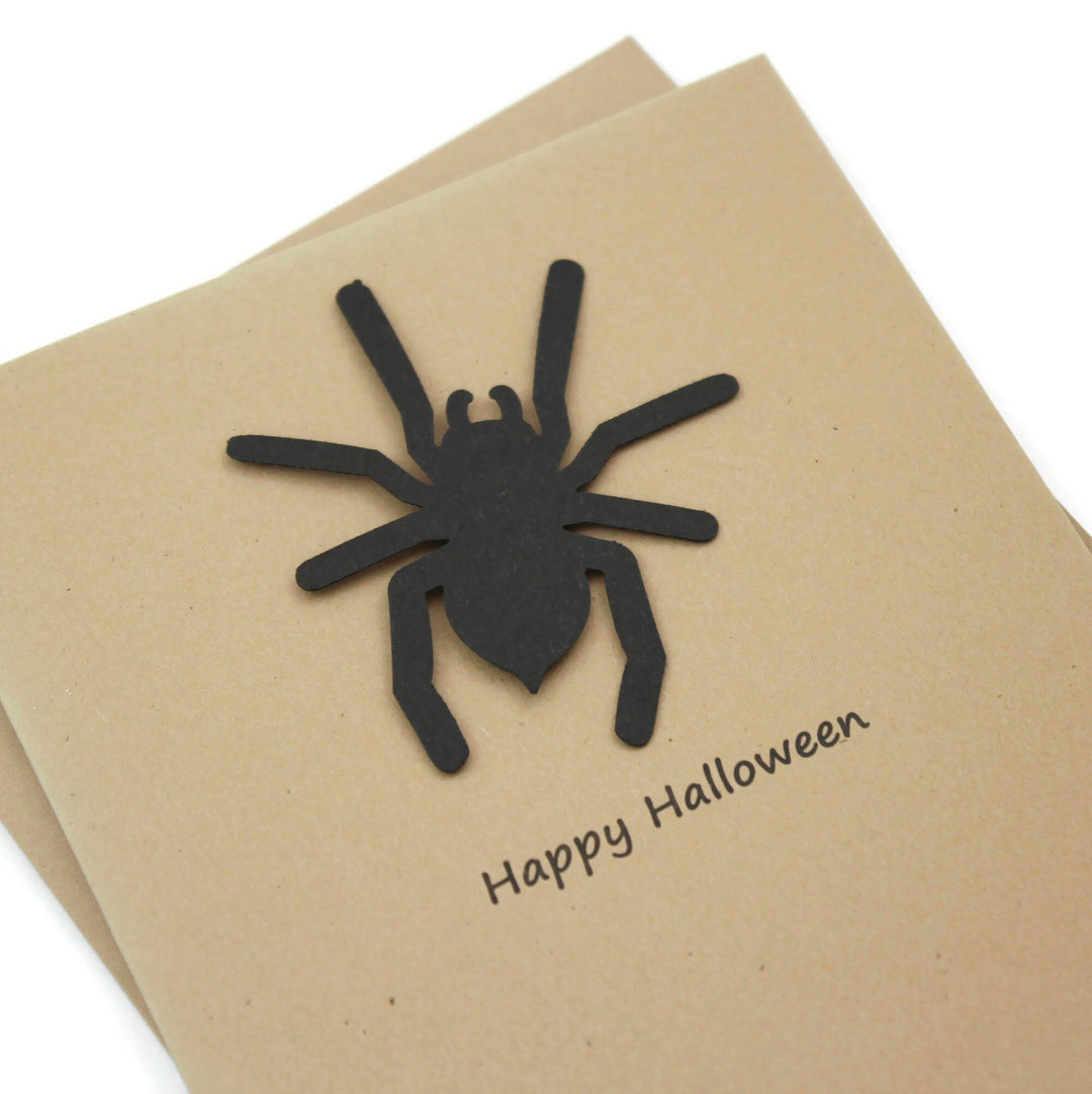 Spider Halloween Cards Pack of 10 | Handmade Black Spider Notecards | Kraft Brown with Envelopes Greeting Cards | Limited Quantity Discount