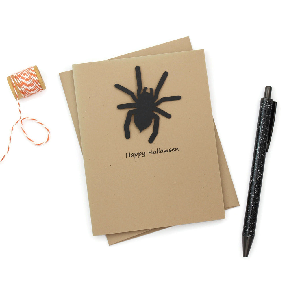 Spider Halloween Cards Pack of 10 | Handmade Black Spider Notecards | Kraft Brown with Envelopes Greeting Cards | Limited Quantity Discount