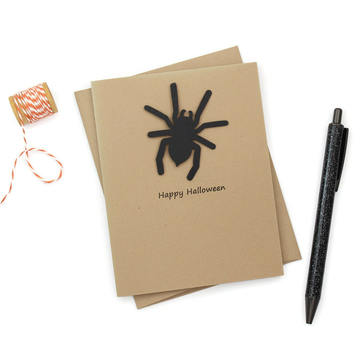 Spider Halloween Cards Pack of 10 | Handmade Black Spider Notecards | Kraft Brown with Envelopes Greeting Cards | Limited Quantity Discount