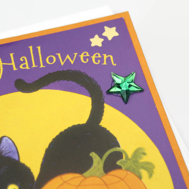 Black Cat and Pumpkin Halloween Card | Happy Halloween Handmade Recycled Greeting Card | Gift for kids