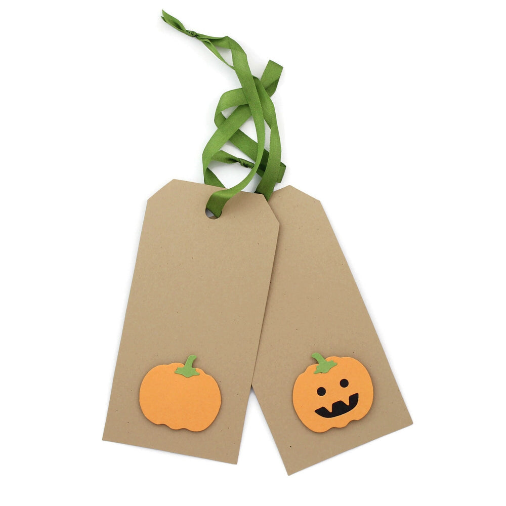 Pumpkin Halloween Gift Tags Pack of 6 | Handmade Halloween Decor | Choose from 2 styles | Kraft Brown with Green ribbon