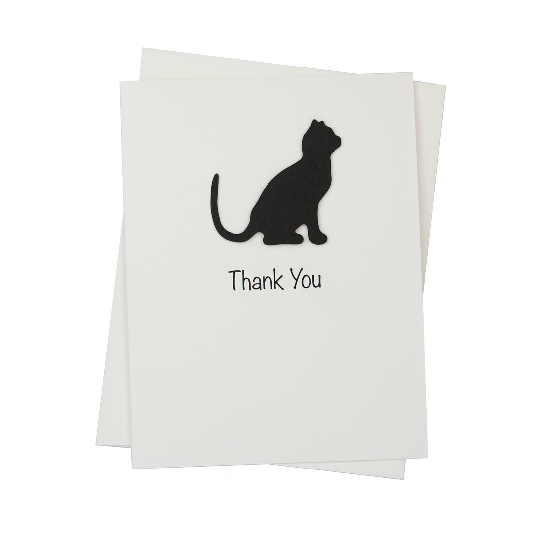 Handmade Black Cat Thank You Cards - Laser Cut Silhouette, White (10 Pack)