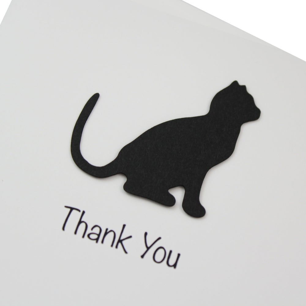 Handmade Black Cat Thank You Cards - Laser Cut Silhouette, White (10 Pack)