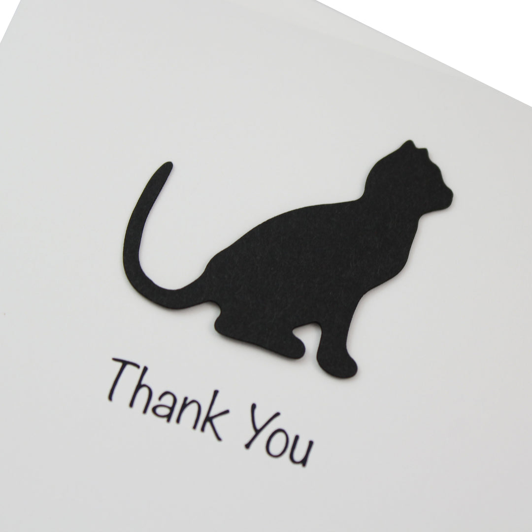 Handmade Black Cat Thank You Cards - Laser Cut Silhouette, White (10 Pack)