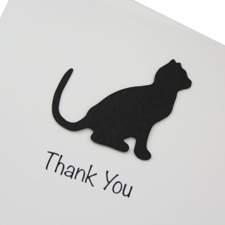 Handmade Black Cat Thank You Cards - Laser Cut Silhouette, White (10 Pack)