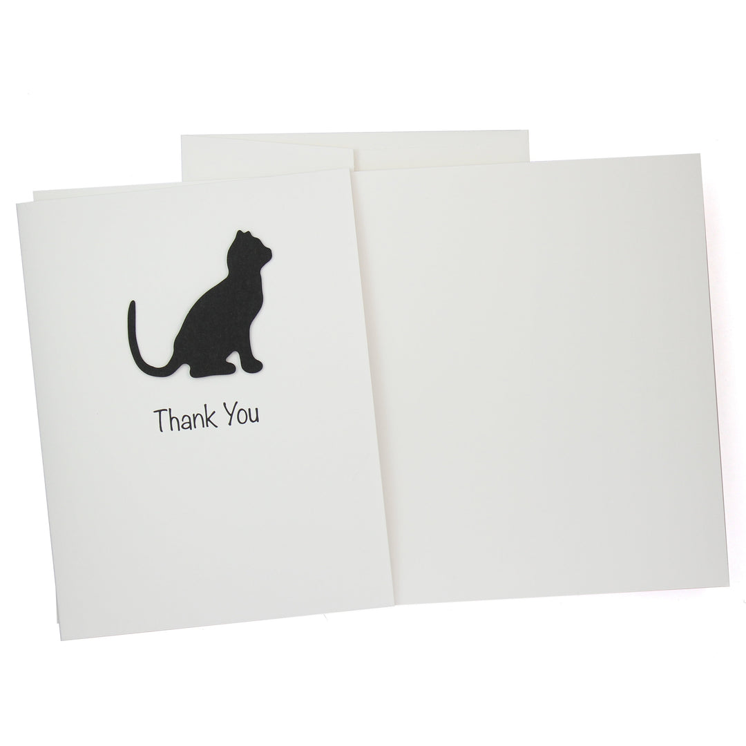 Handmade Black Cat Thank You Cards - Laser Cut Silhouette, White (10 Pack)