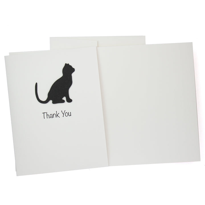 Handmade Black Cat Thank You Cards - Laser Cut Silhouette, White (10 Pack)
