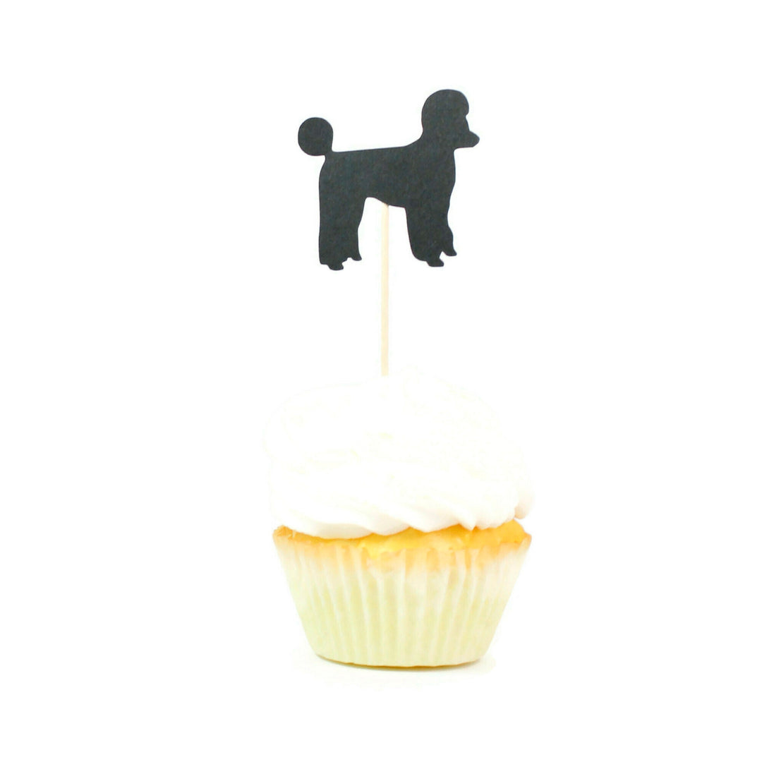 Poodle Cupcake Toppers: Black Dog Birthday Party Decor (Set of 12) Sporting Clip