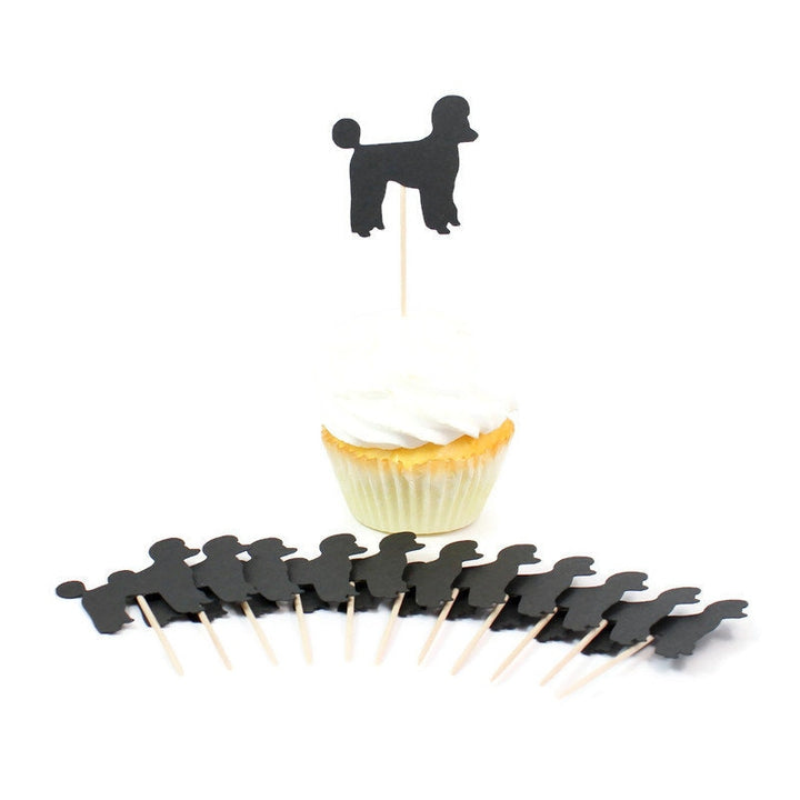 Poodle Cupcake Toppers: Black Dog Birthday Party Decor (Set of 12) Sporting Clip