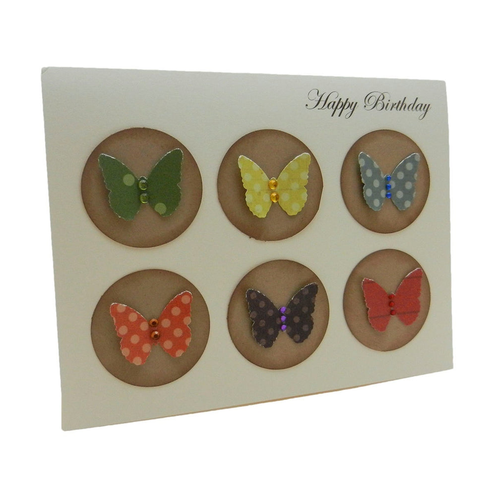 Butterfly Birthday Card - Colorful Butterflies Greeting Ivory with Envelope - Dimensional Gems - Sweet Message perfect for mom sister