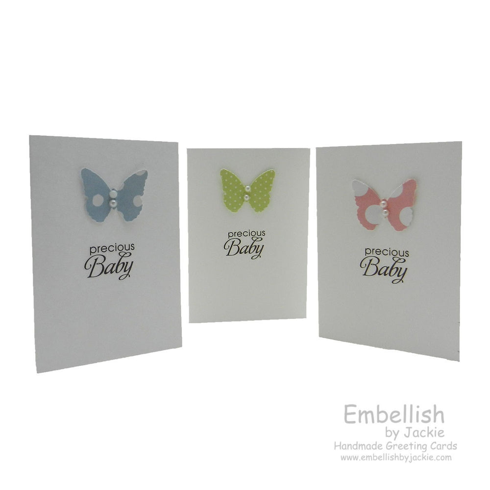 Baby Gift Cards - Pack of 3 with Envelopes - Polka Dot Butterfly with Gems - Pink Blue Green - Precious Baby Mini Gift Cards Gift Tag