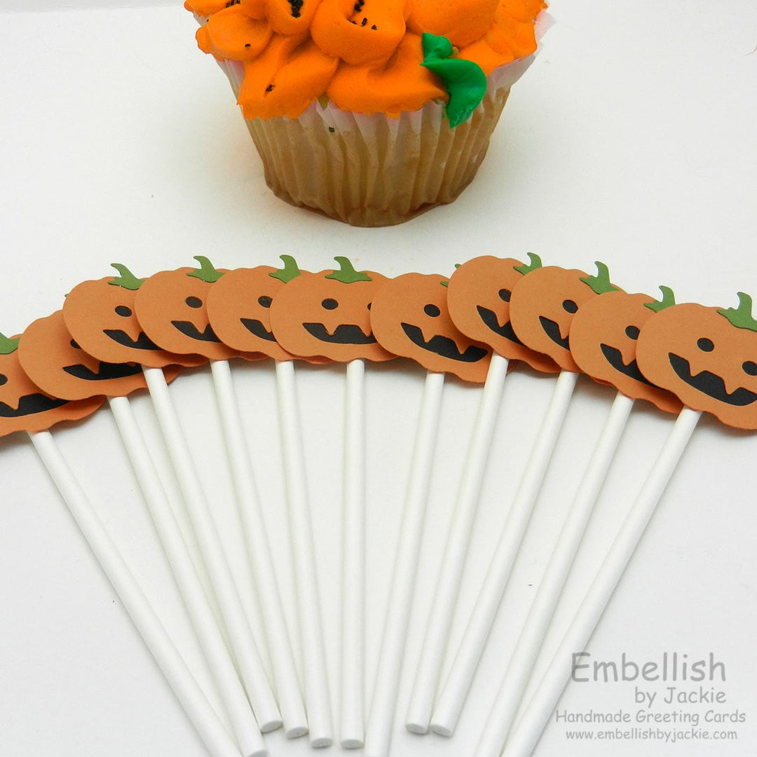 Pumpkin Cupcake Toppers - 12 Pack on Lollipop Sticks - Sample Sale Discount