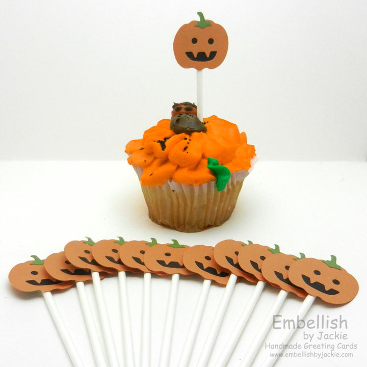 Pumpkin Cupcake Toppers - 12 Pack on Lollipop Sticks - Sample Sale Discount
