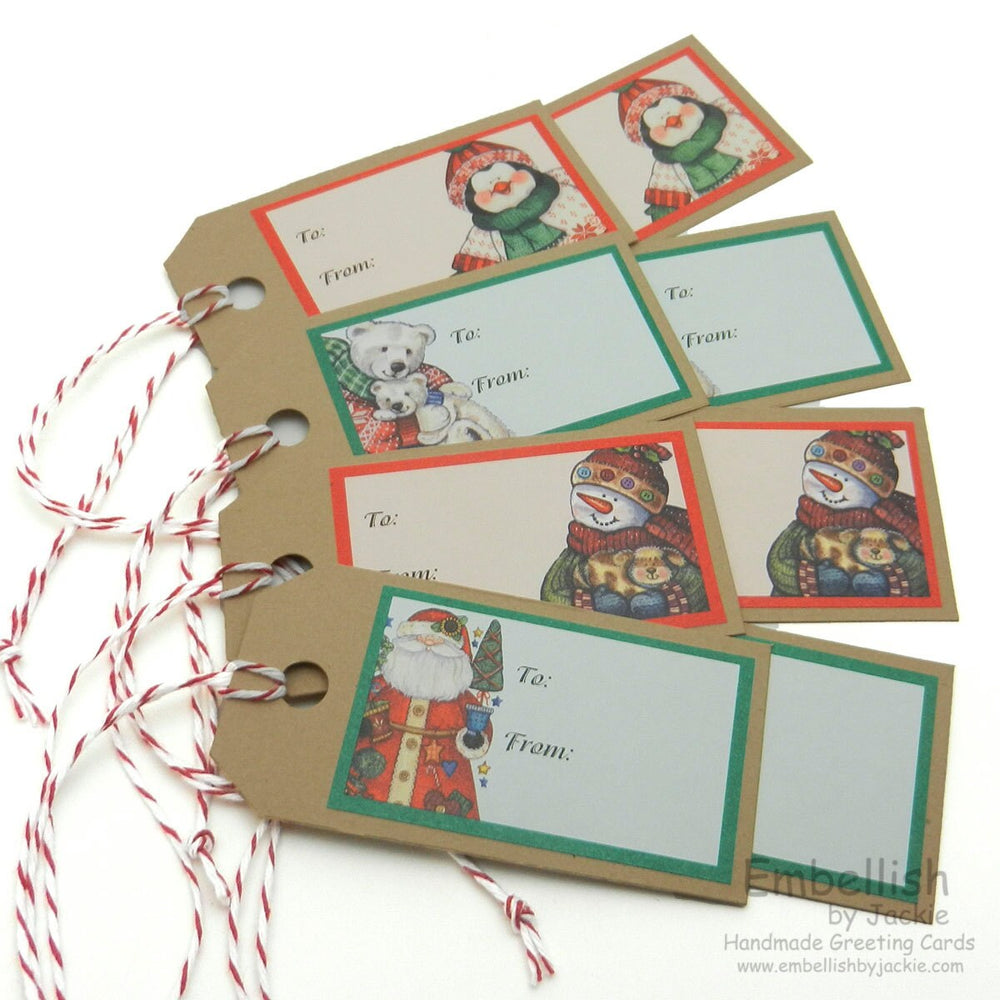 Christmas Tags - Handmade - Set of 8 - Red and White Bakers Twine