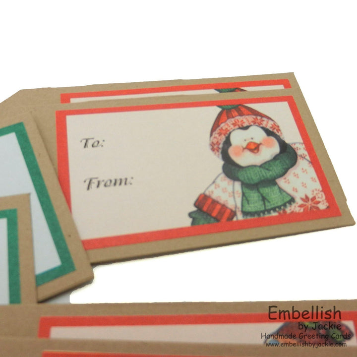 Christmas Tags - Handmade - Set of 8 - Red and White Bakers Twine