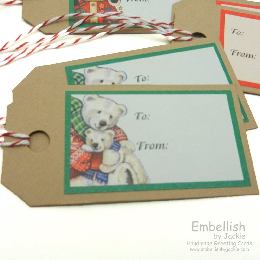 Christmas Tags - Handmade - Set of 8 - Red and White Bakers Twine
