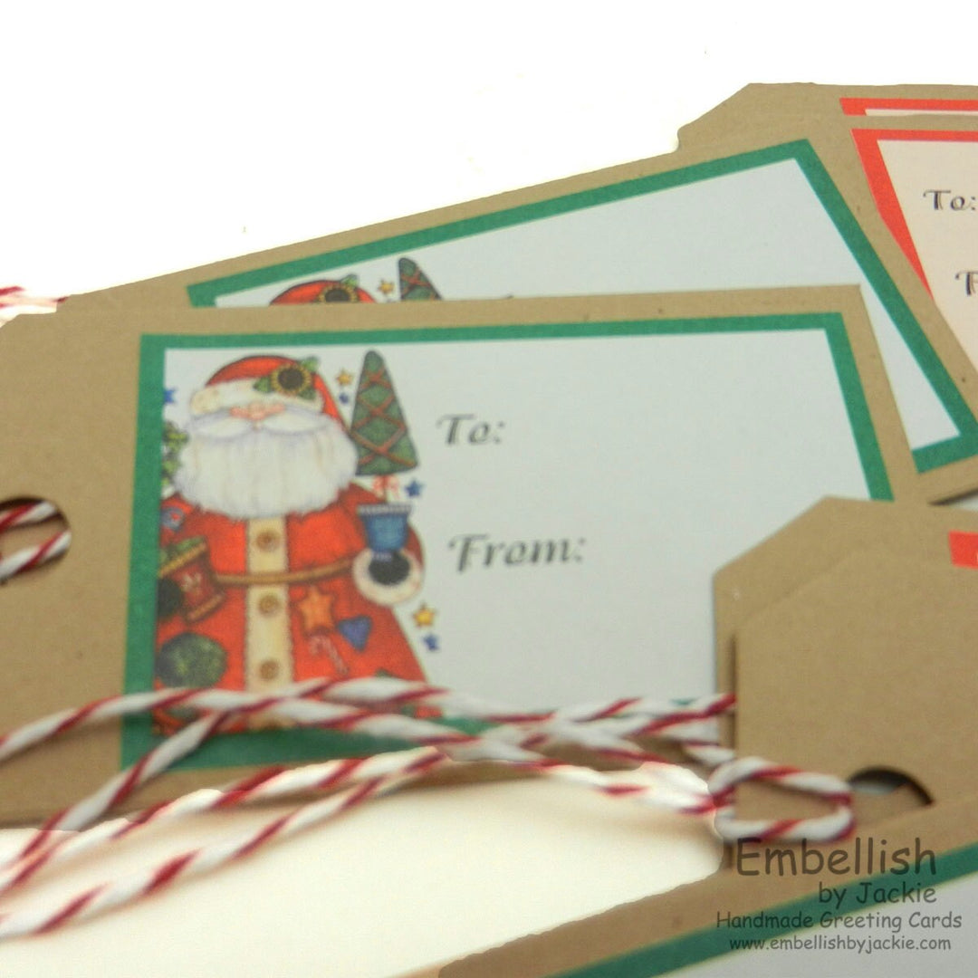 Christmas Tags - Handmade - Set of 8 - Red and White Bakers Twine