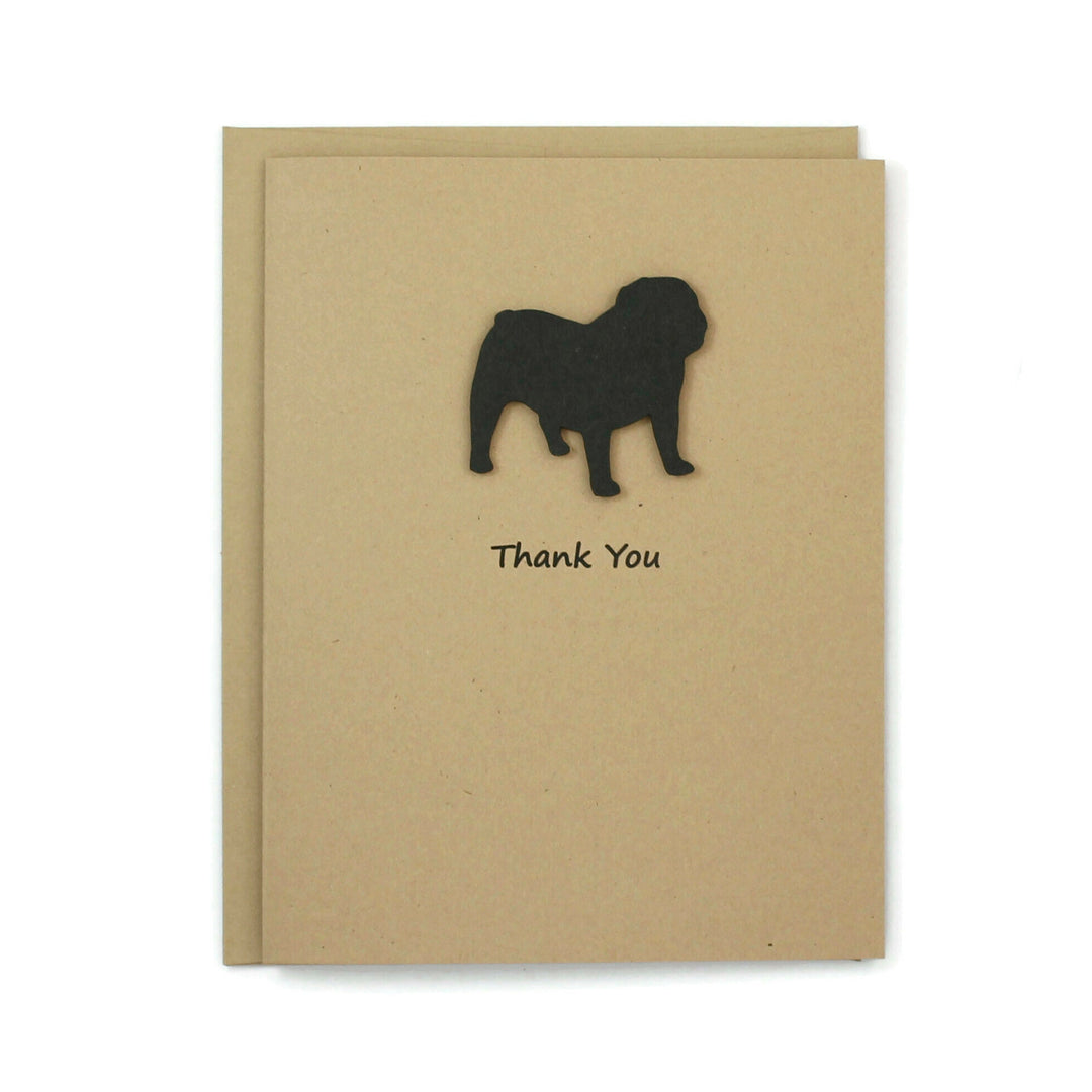 Bulldog Thank You Greeting Card Single | Handmade Black Dog Blank Notecard | Kraft Brown with Envelope | English Bulldog Lover