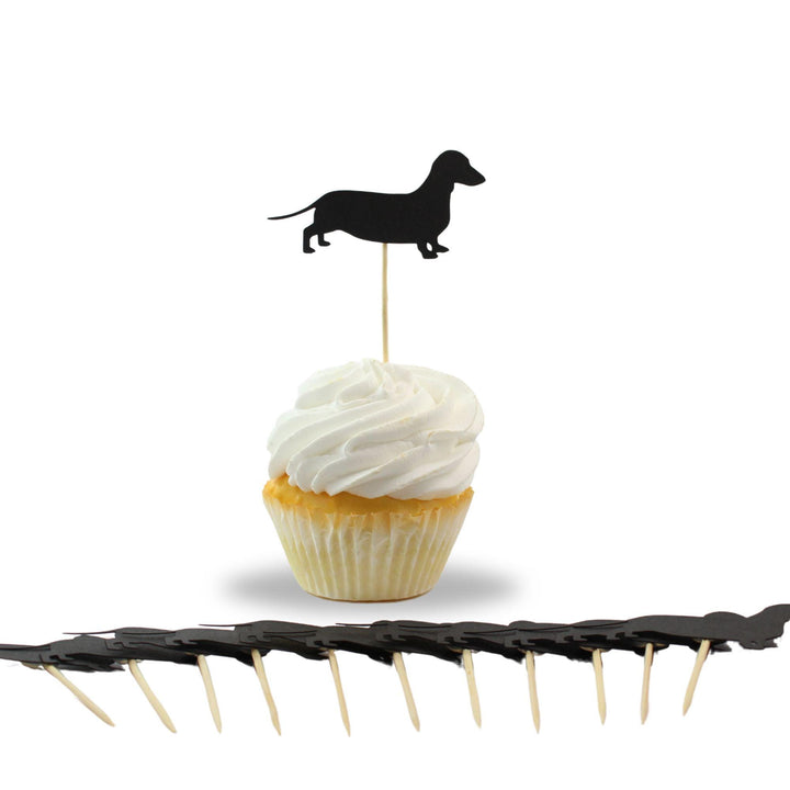 Dachshund Smooth Coat Cupcake Topper Set of 12 | Weiner Dog Cake Topper | Pet Decorations Birthday Party Decor | Custom 25 Dog Colors