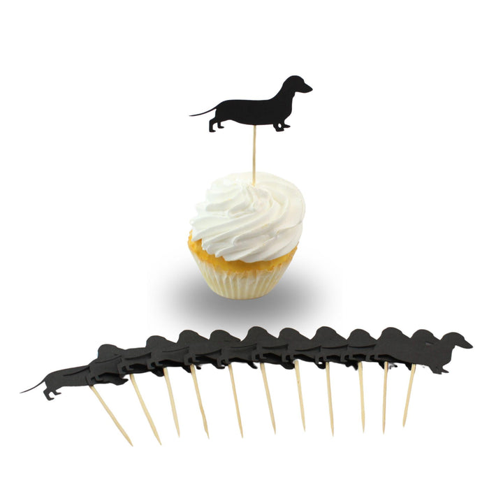 Dachshund Smooth Coat Cupcake Topper Set of 12 | Weiner Dog Cake Topper | Pet Decorations Birthday Party Decor | Custom 25 Dog Colors