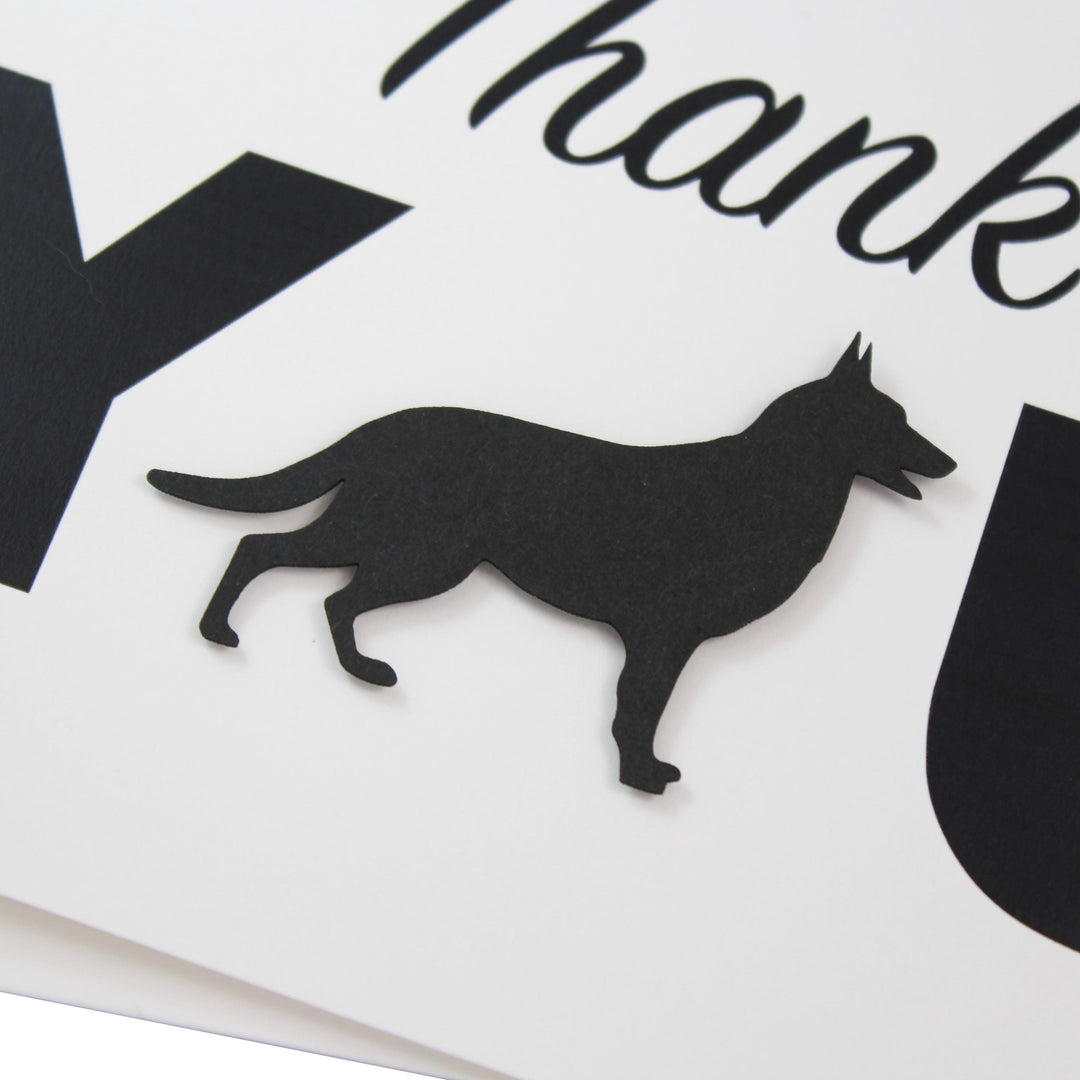 German Shepherd Thank You Card Single | Handmade Dog Silhouette 5x7 Greeting Notecard | White Base with Envelope | Dog Lover