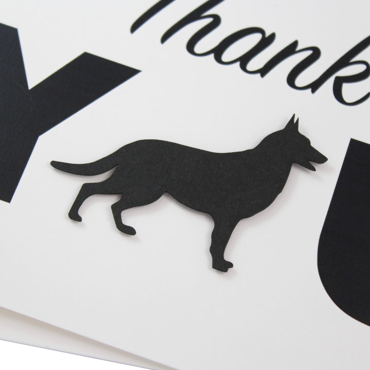 German Shepherd Thank You Card Single | Handmade Dog Silhouette 5x7 Greeting Notecard | White Base with Envelope | Dog Lover