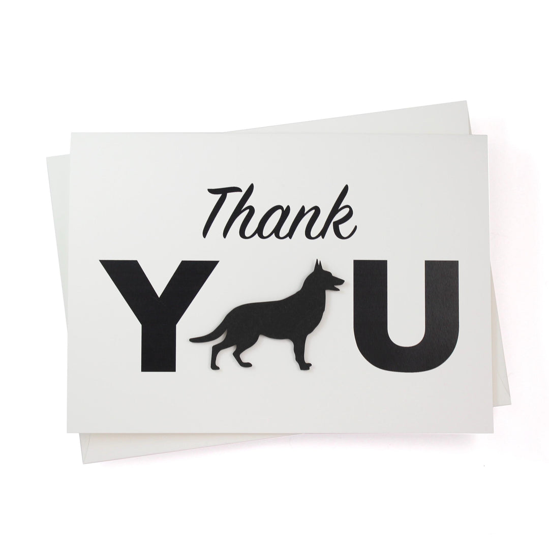 German Shepherd Thank You Card Single | Handmade Dog Silhouette 5x7 Greeting Notecard | White Base with Envelope | Dog Lover