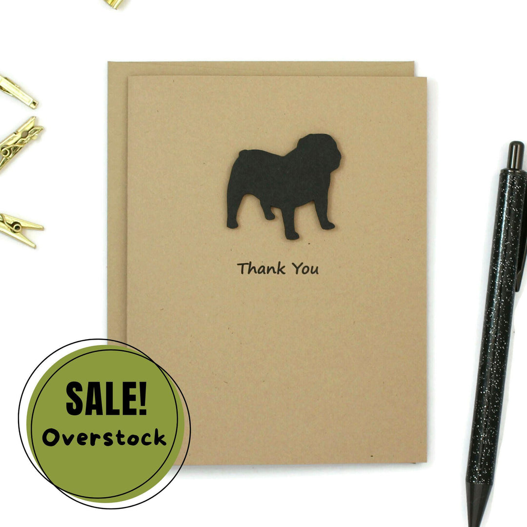 Bulldog Thank You Greeting Card Single | Handmade Black Dog Blank Notecard | Kraft Brown with Envelope | English Bulldog Lover
