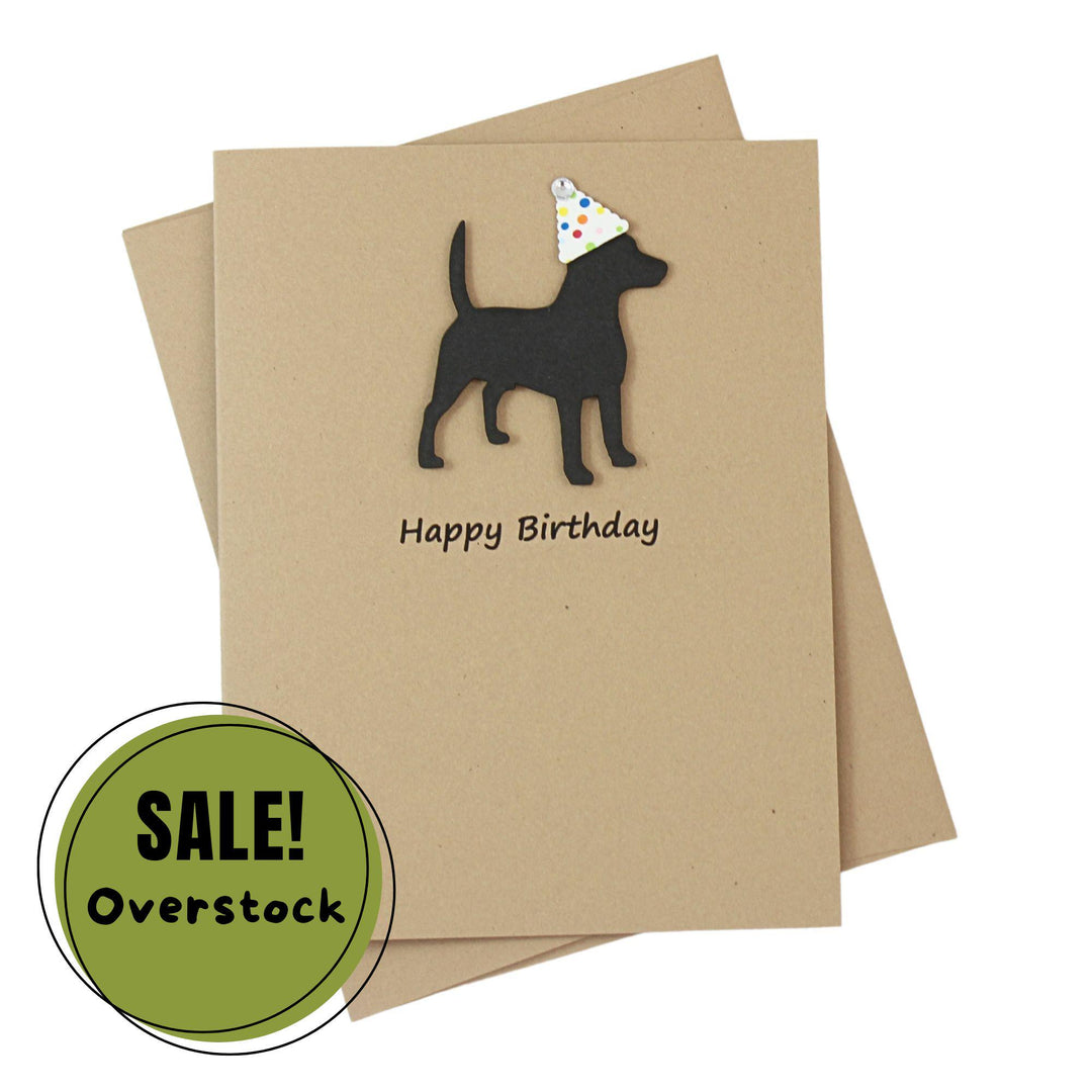Beagle Birthday Card Single | Handmade Dog Birthday Greeting Card | Confetti Party Hat | Black Dog Silhouette | Kraft Brown Envelope