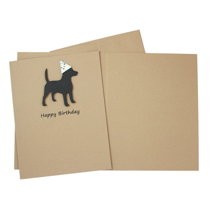 Beagle Birthday Card Single | Handmade Dog Birthday Greeting Card | Confetti Party Hat | Black Dog Silhouette | Kraft Brown Envelope