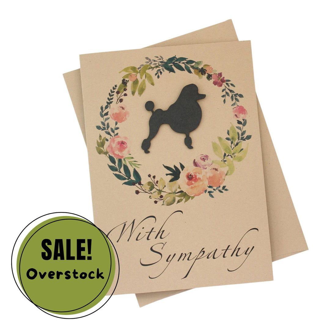 Black Poodle Floral Wreath Sympathy Card | Continental Clip Dog Silhouette | Handmade 5x7 Pet Condolences Greeting | Kraft Brown