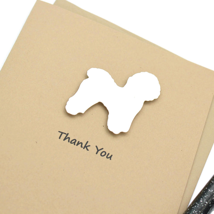 Bichon Frise Thank You Greeting Card Single | Handmade Dog Blank Notecard | Kraft Brown with Envelope | Pet Lover | White Fluffy Pet Lover