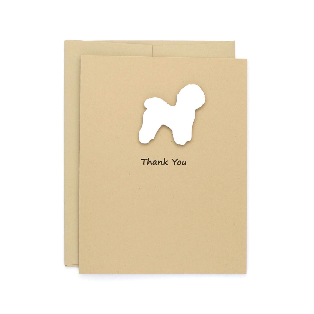 Bichon Frise Thank You Greeting Card Single | Handmade Dog Blank Notecard | Kraft Brown with Envelope | Pet Lover | White Fluffy Pet Lover