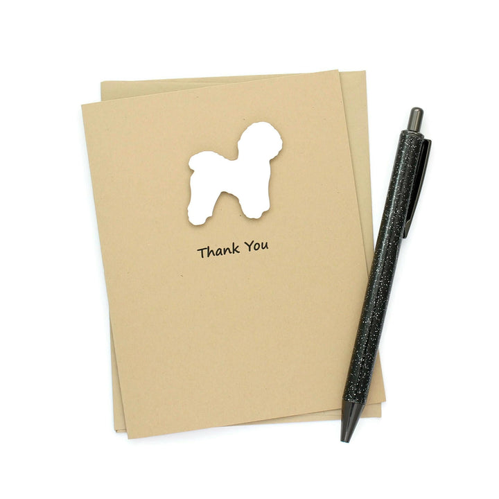 Bichon Frise Thank You Greeting Card Single | Handmade Dog Blank Notecard | Kraft Brown with Envelope | Pet Lover | White Fluffy Pet Lover