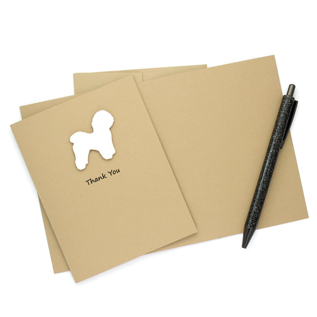 Bichon Frise Thank You Greeting Card Single | Handmade Dog Blank Notecard | Kraft Brown with Envelope | Pet Lover | White Fluffy Pet Lover
