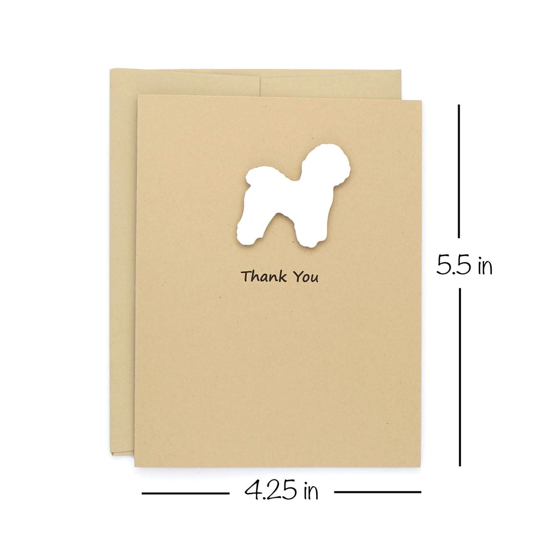 Bichon Frise Thank You Greeting Card Single | Handmade Dog Blank Notecard | Kraft Brown with Envelope | Pet Lover | White Fluffy Pet Lover