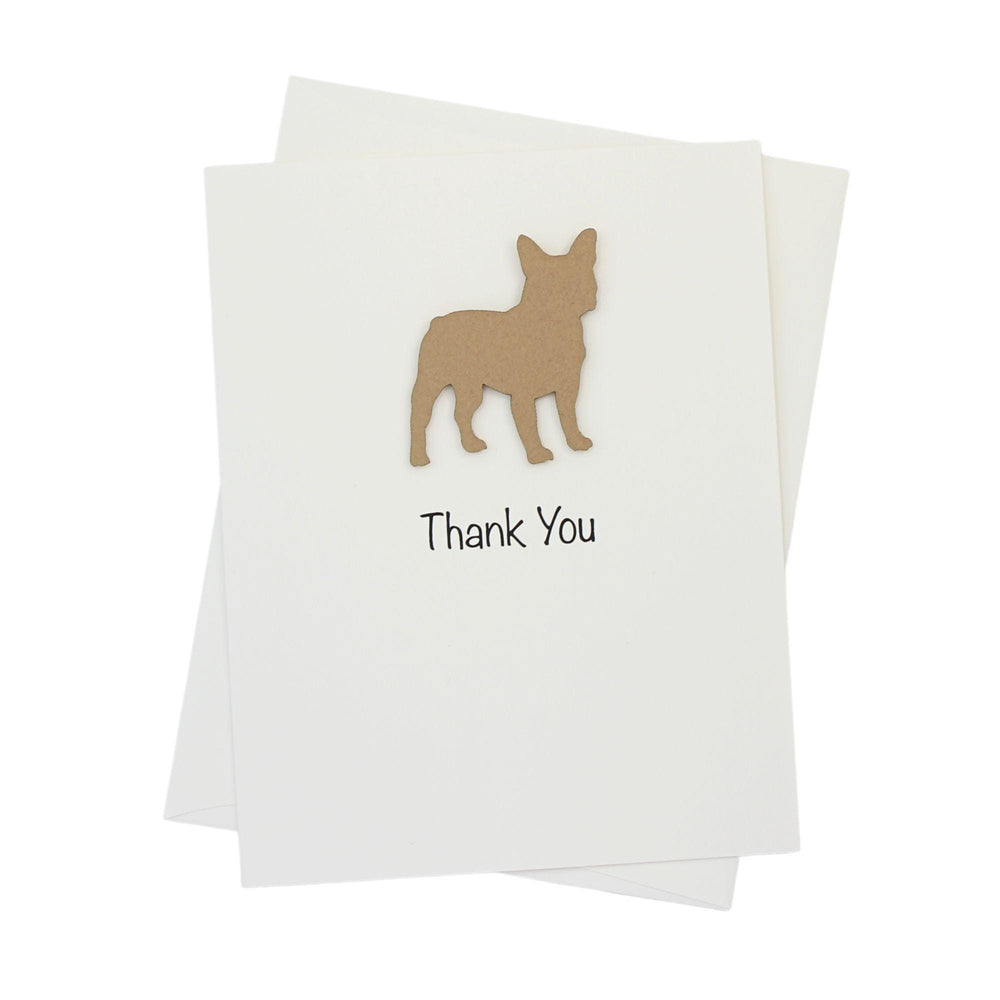French Bulldog Thank You Greeting Card Single | Handmade Dog Blank Notecard | Fawn Frenchie on white background with envelope Pet Lover
