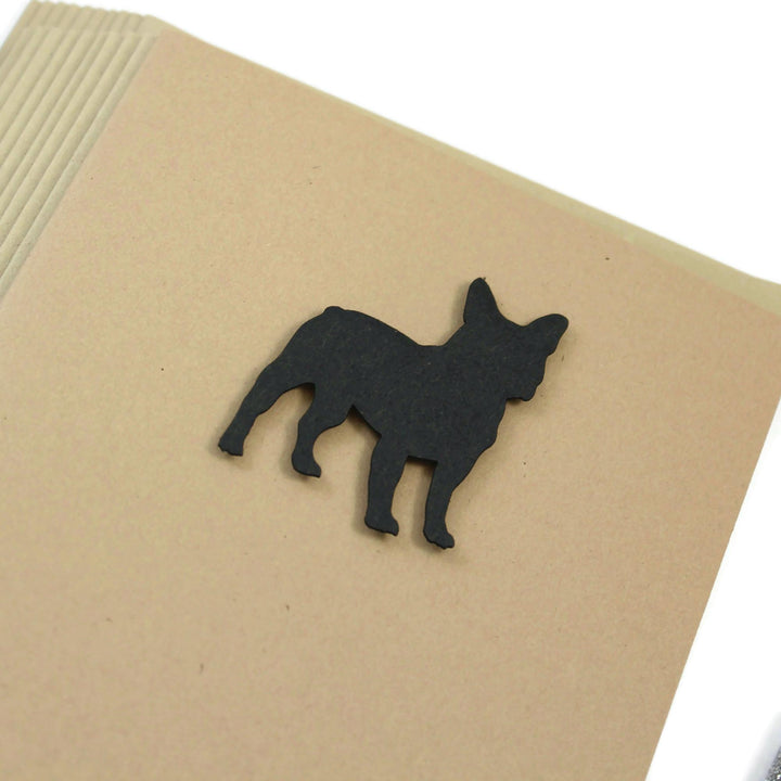 French Bulldog Blank Greeting Card Pack of 10 | Handmade Black Dog Blank Notecards | Kraft Brown with Envelope | Frenchie Lover