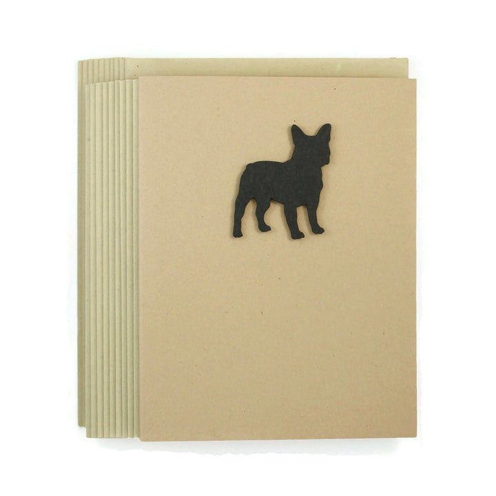 French Bulldog Blank Greeting Card Pack of 10 | Handmade Black Dog Blank Notecards | Kraft Brown with Envelope | Frenchie Lover