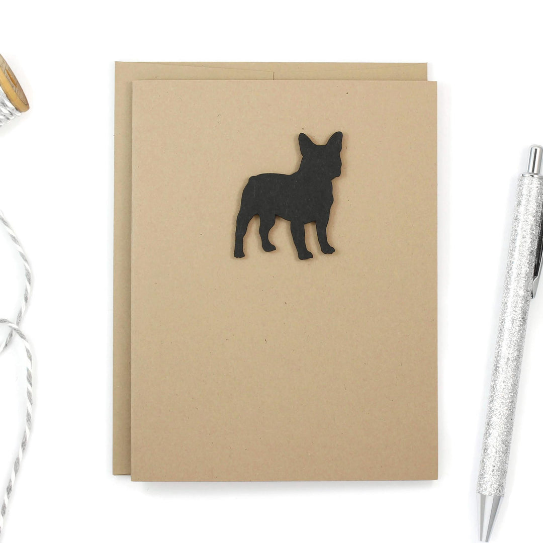 French Bulldog Blank Greeting Card Pack of 10 | Handmade Black Dog Blank Notecards | Kraft Brown with Envelope | Frenchie Lover