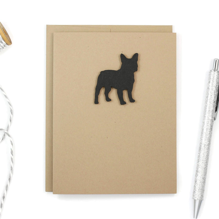 French Bulldog Blank Greeting Card Pack of 10 | Handmade Black Dog Blank Notecards | Kraft Brown with Envelope | Frenchie Lover