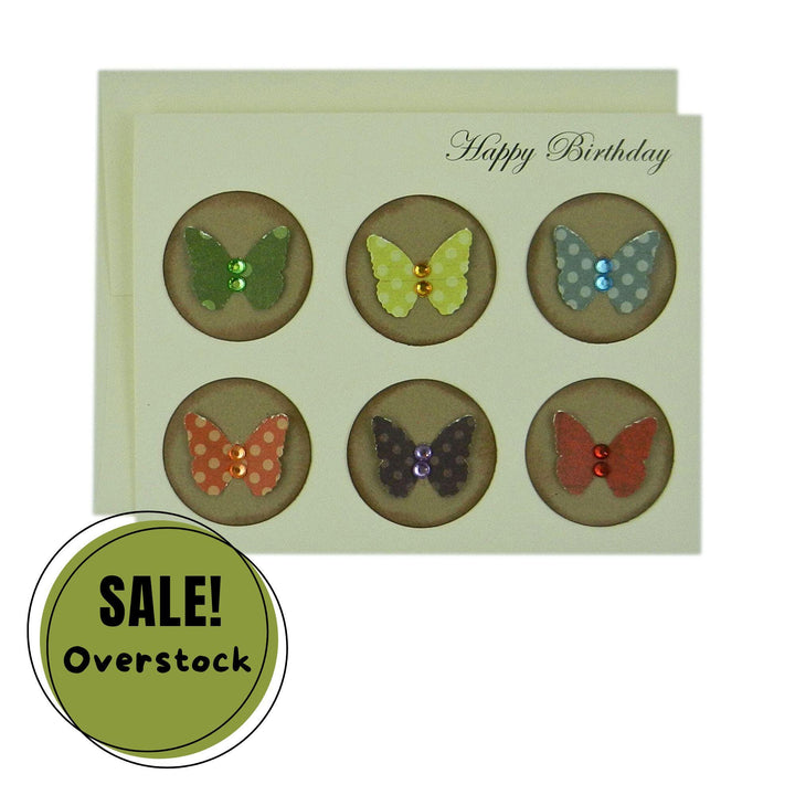 Butterfly Birthday Card - Colorful Butterflies Greeting Ivory with Envelope - Dimensional Gems - Sweet Message perfect for mom sister
