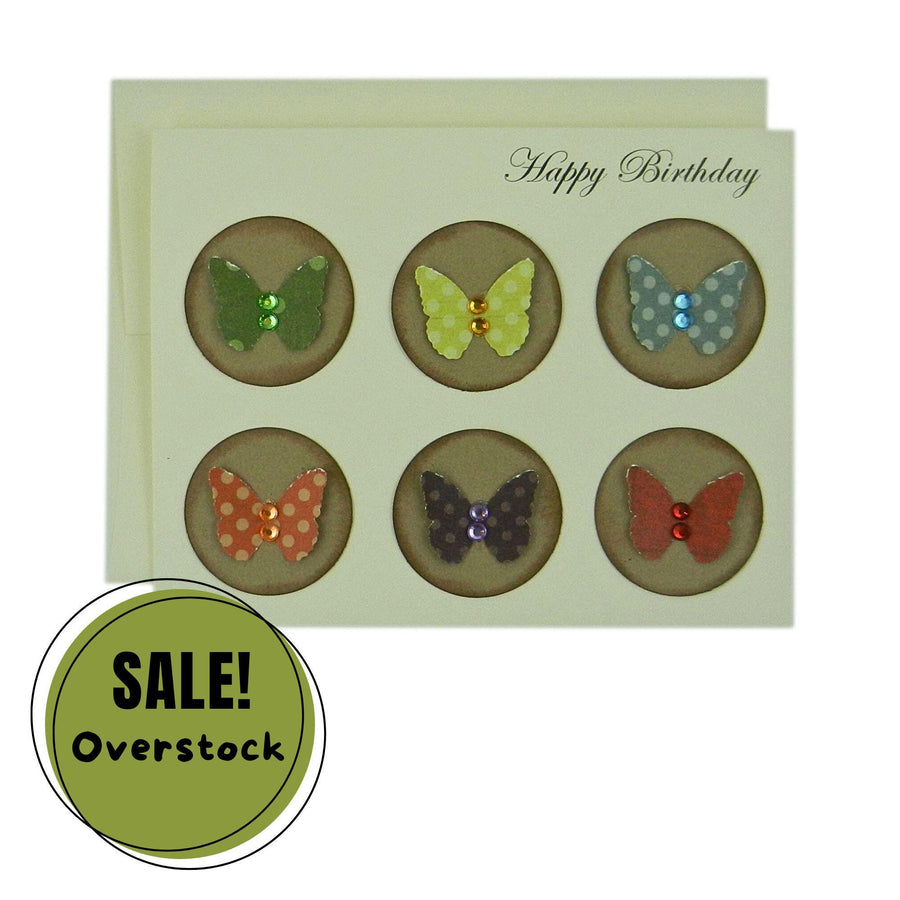 Butterfly Birthday Card - Colorful Butterflies Greeting Ivory with Envelope - Dimensional Gems - Sweet Message perfect for mom sister