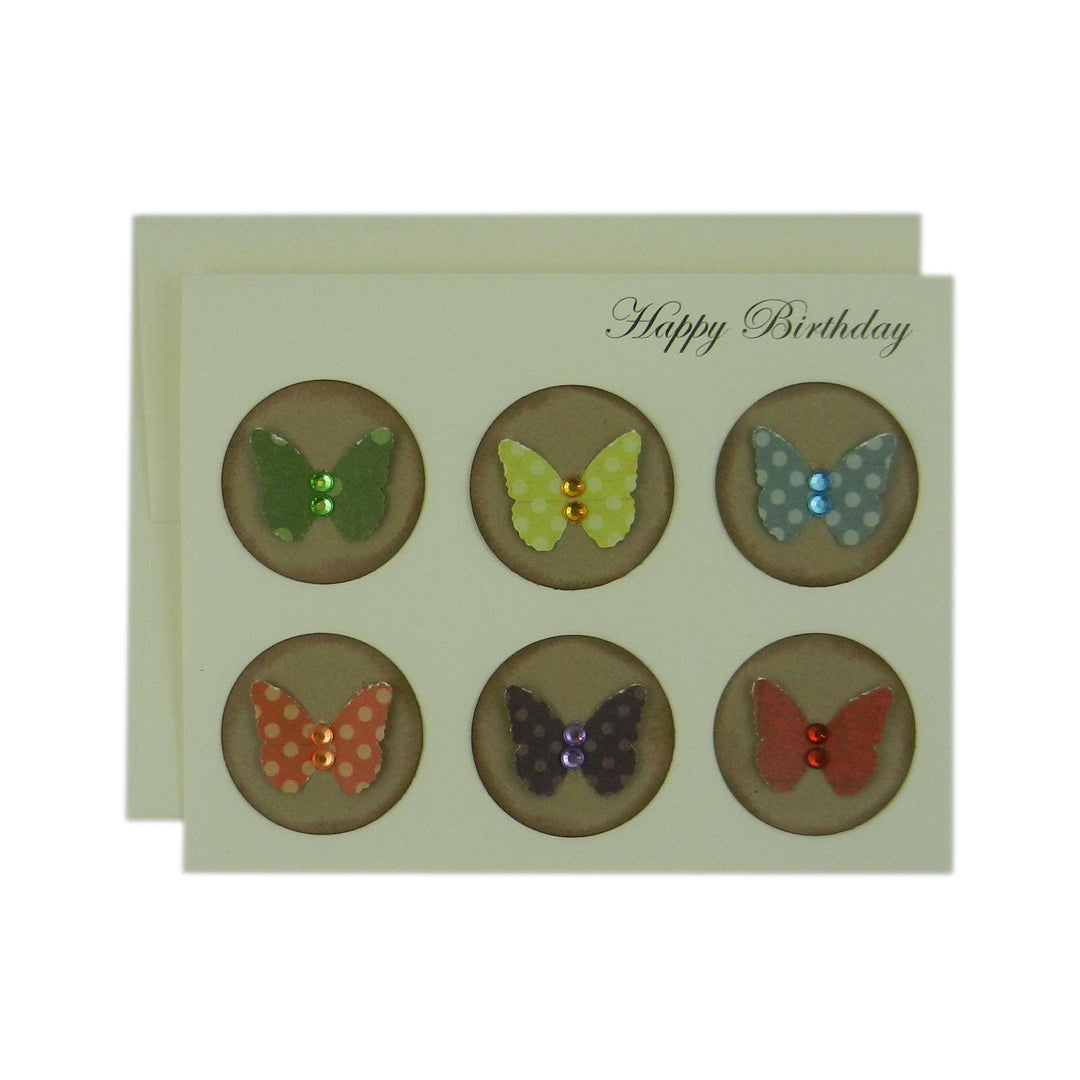 Butterfly Birthday Card - Colorful Butterflies Greeting Ivory with Envelope - Dimensional Gems - Sweet Message perfect for mom sister