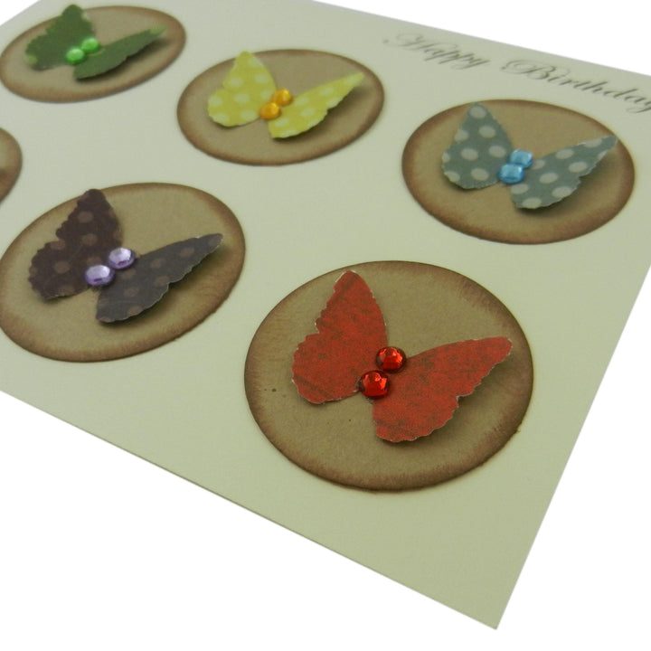 Butterfly Birthday Card - Colorful Butterflies Greeting Ivory with Envelope - Dimensional Gems - Sweet Message perfect for mom sister