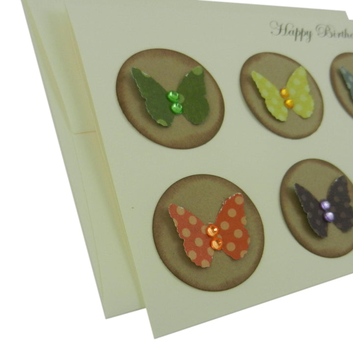 Butterfly Birthday Card - Colorful Butterflies Greeting Ivory with Envelope - Dimensional Gems - Sweet Message perfect for mom sister