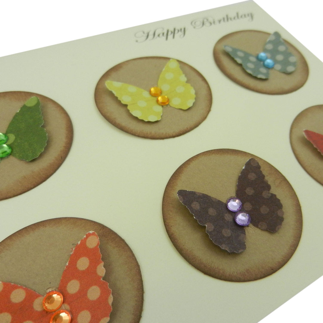 Butterfly Birthday Card - Colorful Butterflies Greeting Ivory with Envelope - Dimensional Gems - Sweet Message perfect for mom sister