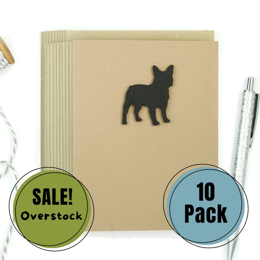 French Bulldog Blank Greeting Card Pack of 10 | Handmade Black Dog Blank Notecards | Kraft Brown with Envelope | Frenchie Lover