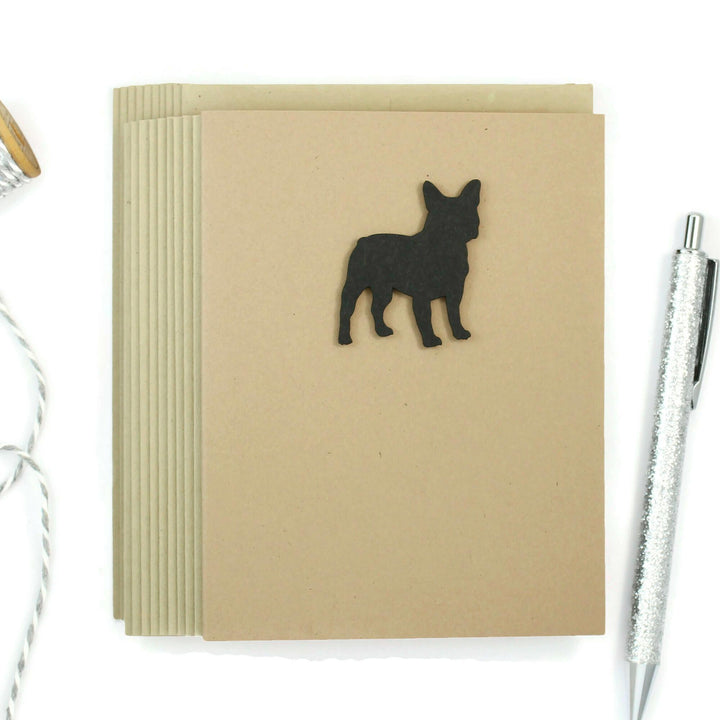 French Bulldog Blank Greeting Card Pack of 10 | Handmade Black Dog Blank Notecards | Kraft Brown with Envelope | Frenchie Lover